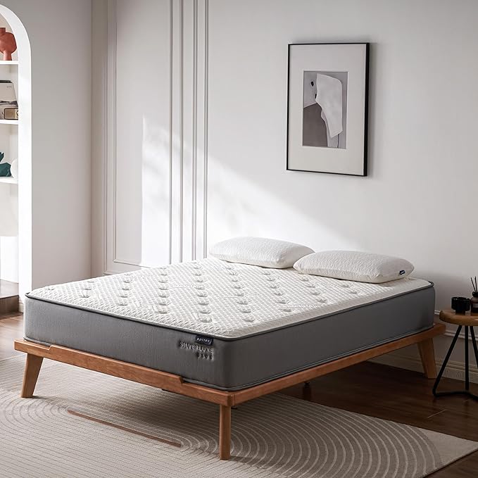 EPITEX Silverluxe Plus Hybrid Mattress King Size 10 Inch, Gel Memory Foam King Mattress in a Box, Individual Pocket Spring for Low Motion Transfer, Medium Firm Mattress, Gray