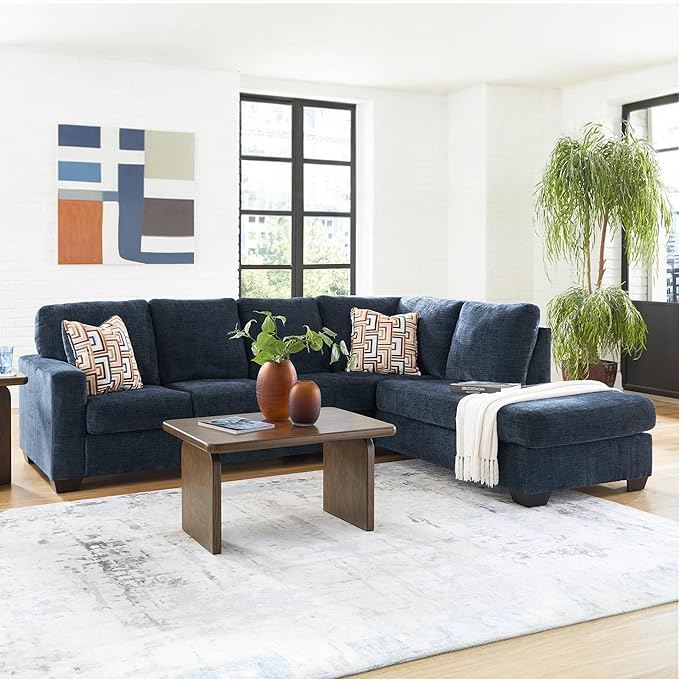Signature Design by Ashley Aviemore Casual L-Shaped 2-Piece Sectional with Chaise for Living Room, Blue