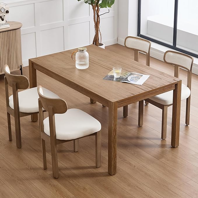 Beige Dining Chairs Set of 6, Mid Century Modern Linen Dining Room Chairs with Curved Back, Armless Kitchen Chairs for Living Room/Restaurant/Balcony/Bedroom/Home Desk/Task