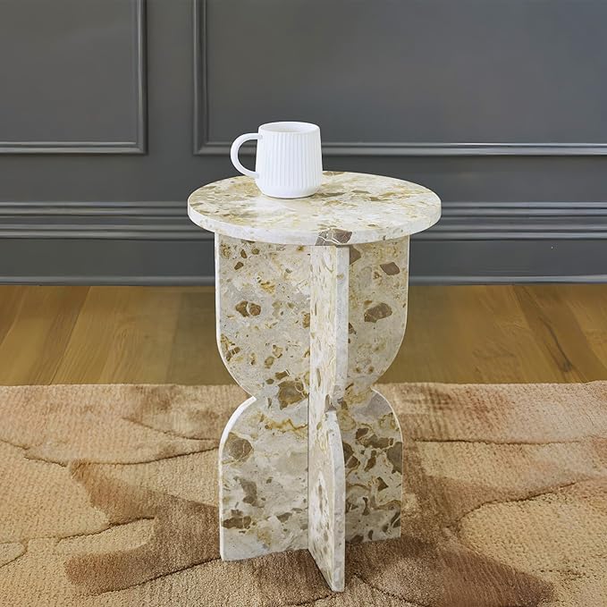 Signature Design by Ashley Treygan Contemporary Marble Accent Table, Beige & Light Brown