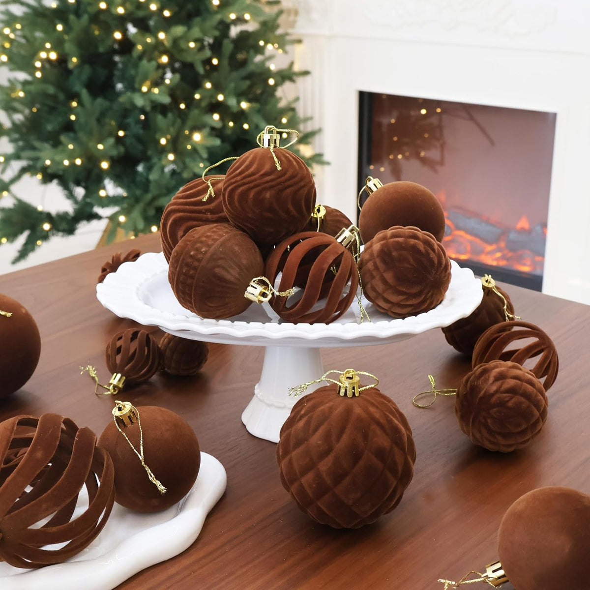 36pcs Velvet Ornaments for Christmas Trees, Flocked Christmas Balls Sets Assortment for Xmas Tree Holiday Decor