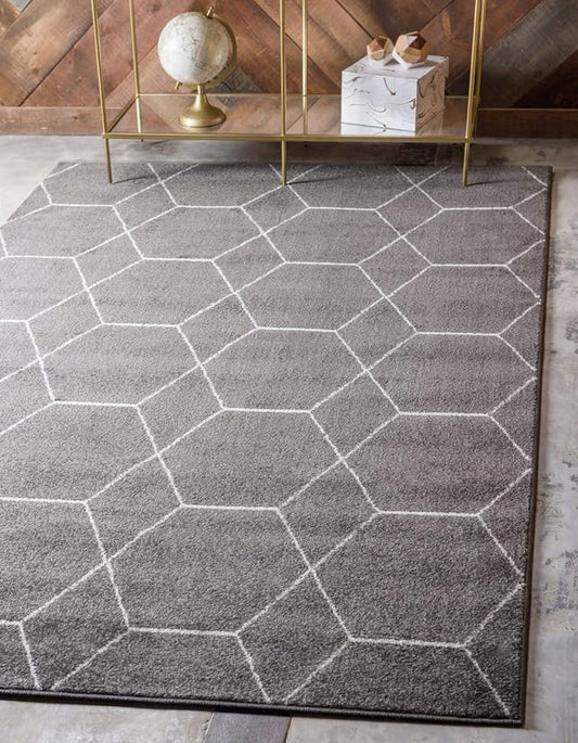 Unique Loom Trellis Frieze Collection Area Rug - Geometric (3' 3" x 5' 3", Dark Gray/ Ivory)