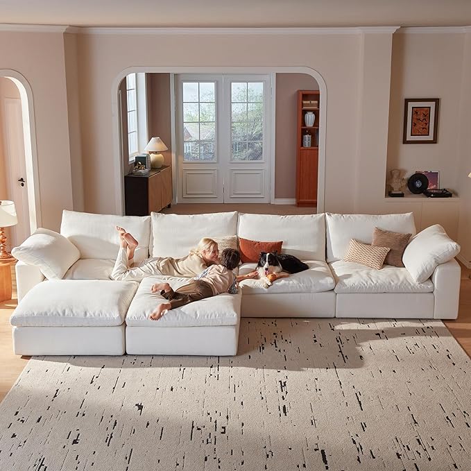Modular Sectional Sofa, 141.7" U Shaped Modern Sofa Modular Sectional Cloud Couch with Ottoman, Modern Cloud Sectional Couches for Living Room, Deep Seat Sofa with Washable Cover