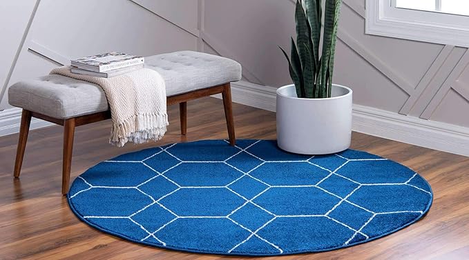 Unique Loom Trellis Frieze Collection Area Rug - Geometric (6' Round, Navy Blue/ Ivory)