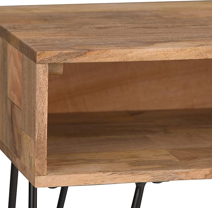 SIMPLIHOME Hunter Console Table - 55 Inch Wide Solid Mango Wood and Metal Sofa Table in Natural, Industrial Storage Table for Entryway or Living Room with 2 Open Cubbies and Black Hairpin Legs