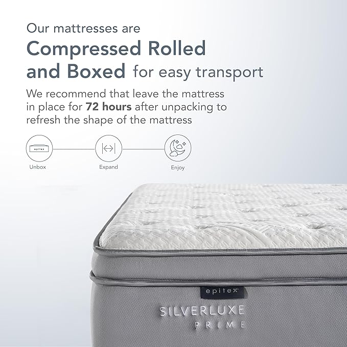 EPITEX Silverluxe Prime Queen Mattress, 12 Inch Gel Memory Foam Queen Size Mattress in a Box, Individual Pocket Spring for Low Motion Transfer, Medium Firm Mattress, Gray