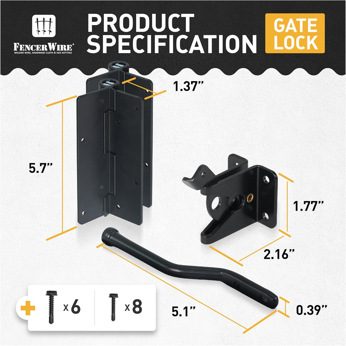 Fencer Wire Heavy Duty Garden Fence Hardware Kit, Metal Gate Lock and Latch for Outdoor Fence Barrier, Fencing Border Accessories