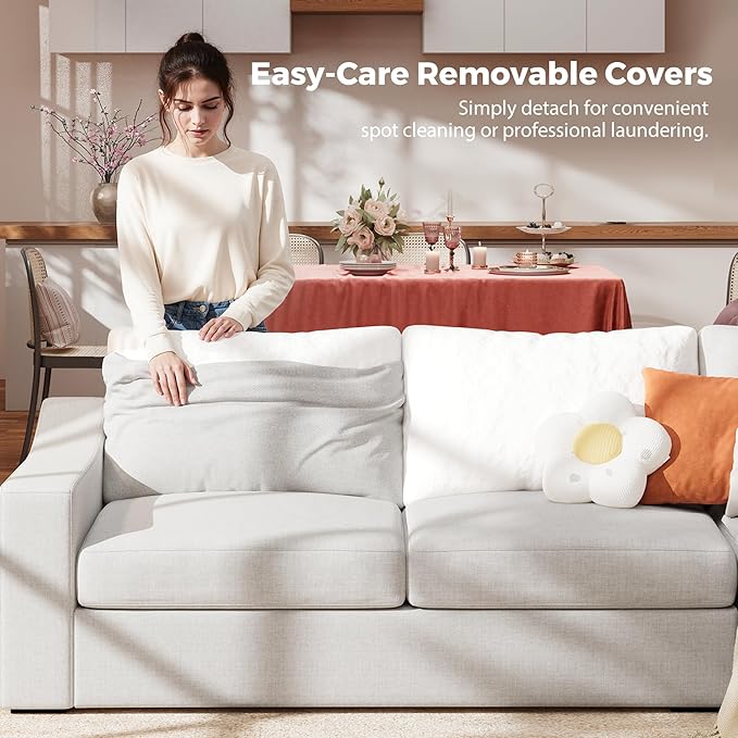 ABCASA U Shaped Sectional Sofa with Detachable Cover, Modular Couch for Living Room, Breathable Linen Fabric Corner Couch with 9 Seats, Ivory