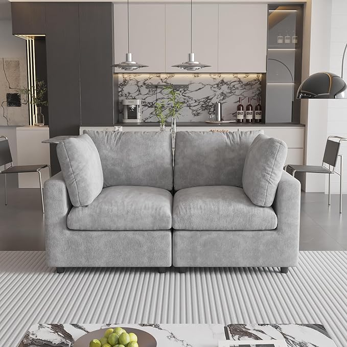 WJShome Sectional Couches for Living Room, 67 Inch Loveseat Sofa with Chenille Upholstery & Double Layer Cushions, Modern Apartment Size Modular Couch for Bedroom，Gray