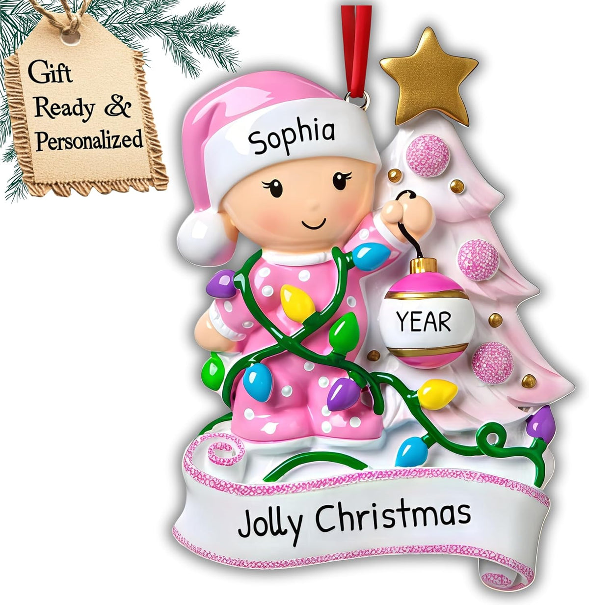 Personalized 2nd Christmas Ornament 2025 | Custom Name & Year | Baby Girl Toddler Decorating Tree with Ornaments | Cute Keepsake for Granddaughter, Babys First, Second, 3rd, Baby's Little Great Kids