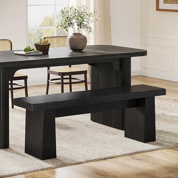Tribesigns Wooden Dining Bench, 47-Inch Long Kitchen Bench with Sturdy Frame for Dining Room, Entryway, Living Room, Hallway, Easy Assembly (Black)