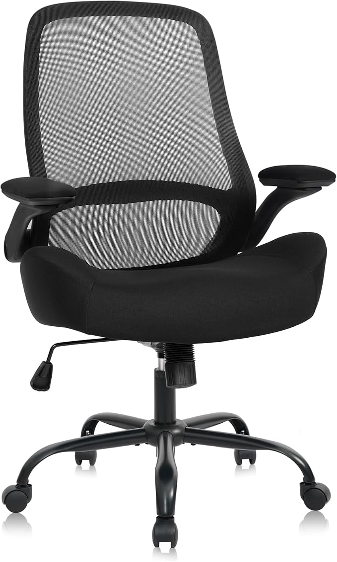 HYLONE Big and Tall Office Chair, Heavy Duty Ergonomic Desk Chair with Adjustable Armrests, 5" Thickened Seat Home Office Computer Chairs for Long Hours Mesh Executive Chair(Black)
