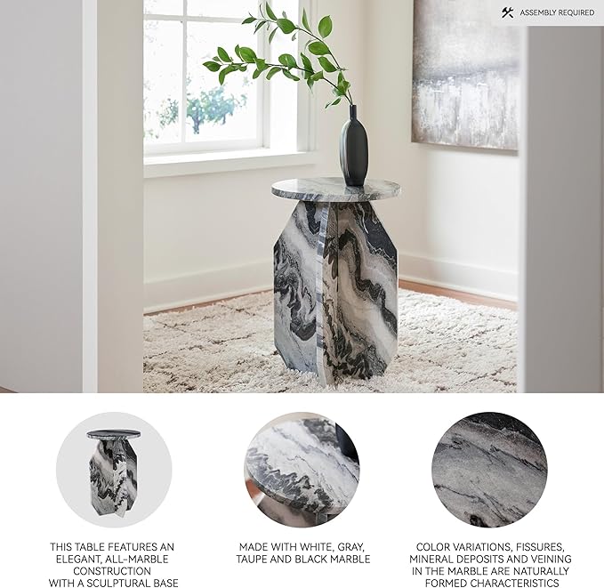 Signature Design by Ashley Wrenlane Contemporary Marble Accent Table, Black & White
