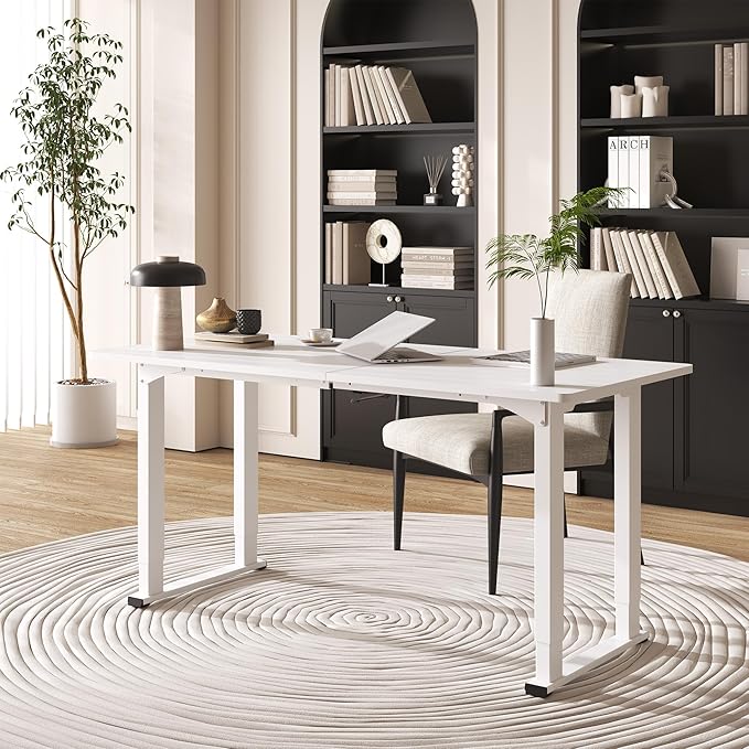 4 Legs Standing Desk, Large 71x31 Inches Electric Adjustable Height Desks with Splice Board, Stand Up Desk Home Office, White