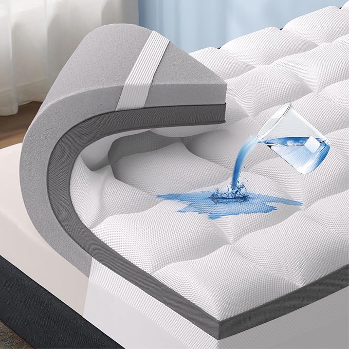 Bedsure 4 Inch Memory Foam Queen Mattress Topper, Dual Layer 2.5 Inch Gel Memory Foam & 800 GSM Waterproof Pillow Top Cooling Mattress Pad with 8-21 Inch Deep Pocket (Queen, 60x80 Inches)