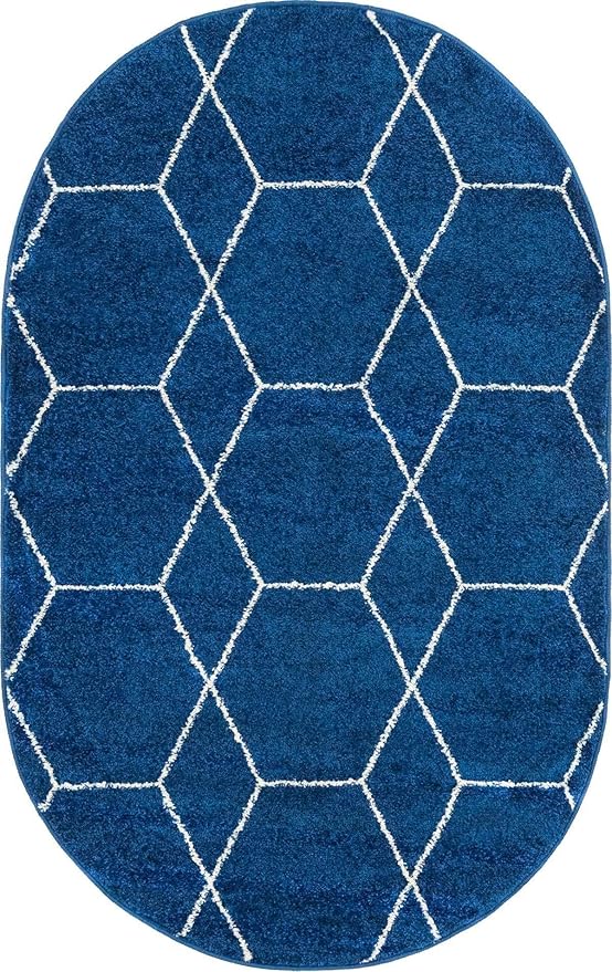 Unique Loom Trellis Frieze Collection Area Rug - Geometric (3' x 5' Oval, Navy Blue/ Ivory)