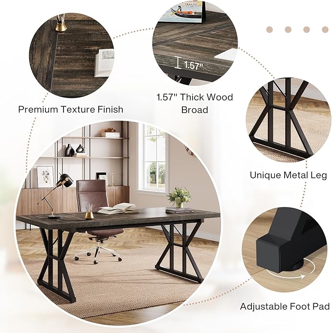 Tribesigns 70.86-Inch Large Executive Desk, Industrial Home Office Computer Desk, Simple Long Writing Study Table Business Furniture (Oak/Black)
