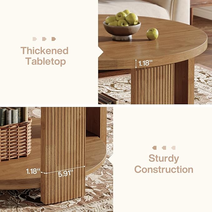 Tribesigns 2-Tier Round Coffee Table for Living Room, 31.5-Inch Mid-Century Modern Circle Accent Center Table with Thick Tabletop, Farmhouse Low Cocktail Tea Furniture, Easy Assembly (Rustic Brown)
