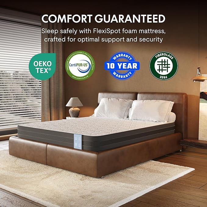 FLEXISPOT BF21Q Adjustable Bed Frame with 6 Inch Queen Size Gel Memory Foam Mattress, Viscose from Bamboo, Medium Firm, Certi-PUR & Oeko-TEX Certified, Bonus 4-Piece Queen Sheet Set Included.