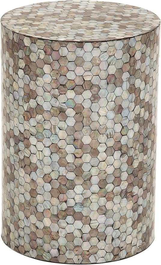 Deco 79 Mother of Pearl Shell Geometric Handmade Side End Accent Table Mosaic End Table, Side Table 14" x 14" x 20", Multi Colored