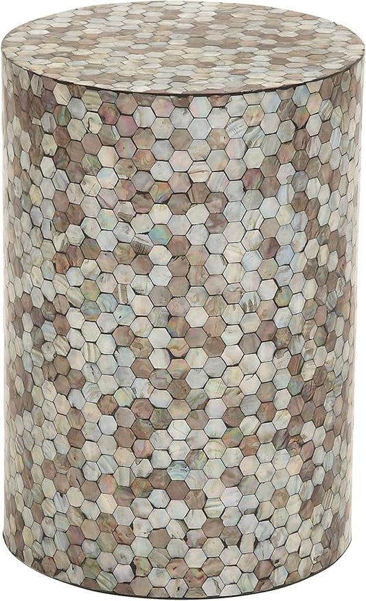 Deco 79 Mother of Pearl Shell Geometric Handmade Side End Accent Table Mosaic End Table, Side Table 14" x 14" x 20", Multi Colored