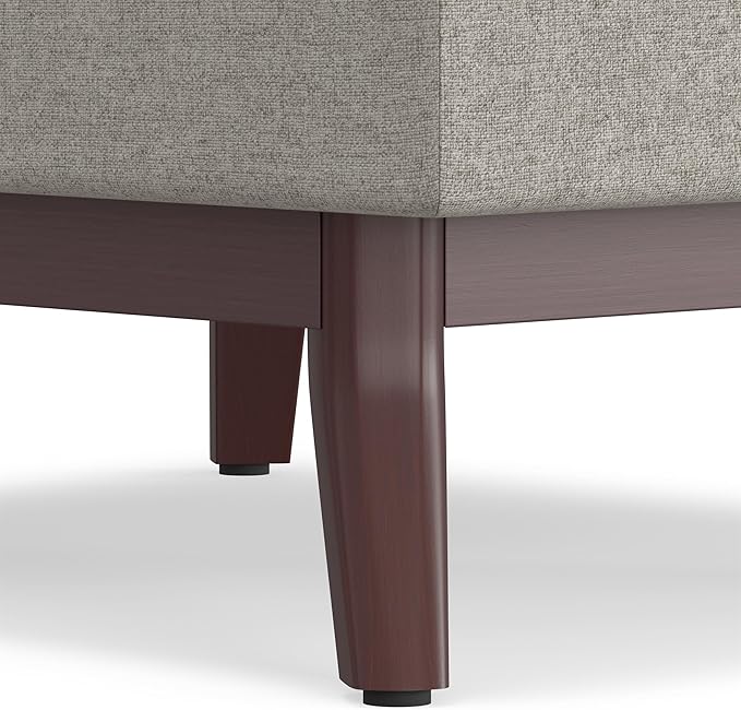 SIMPLIHOME Owen 34 inch Wide Mid Century Modern Rectangle Coffee Table Storage Ottoman in Cloud Grey Polyester Fabric, Assembled, For the Living Room, Entryway and Family Room