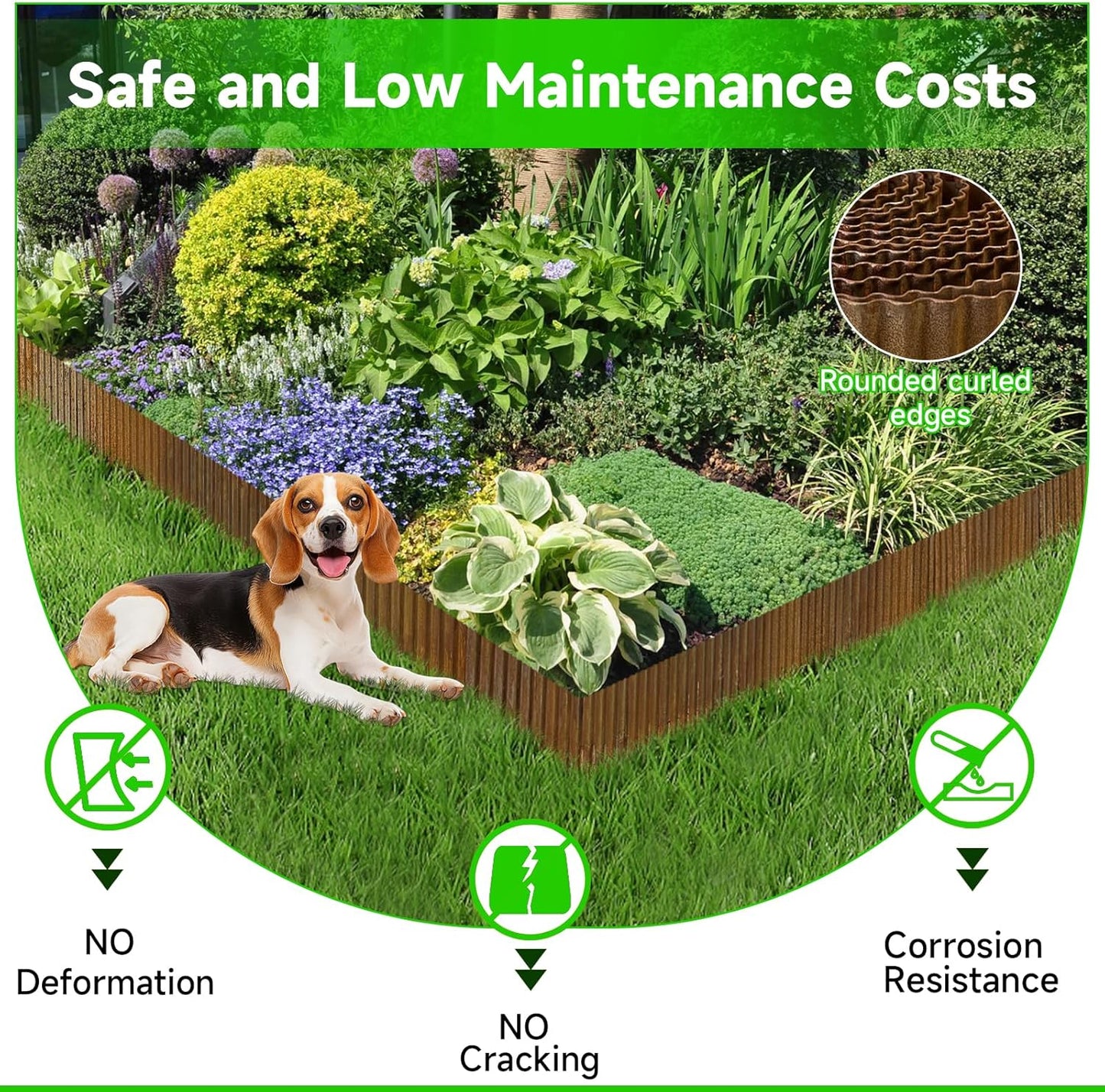 Corrugated Garden Edging, 6"×10Ft Pre-Rusted Landscape Edging & Lawn Edging Border, Metal Garden Border for Flower Beds, Garden，Lawn，Raised Beds & Tree Surrounds