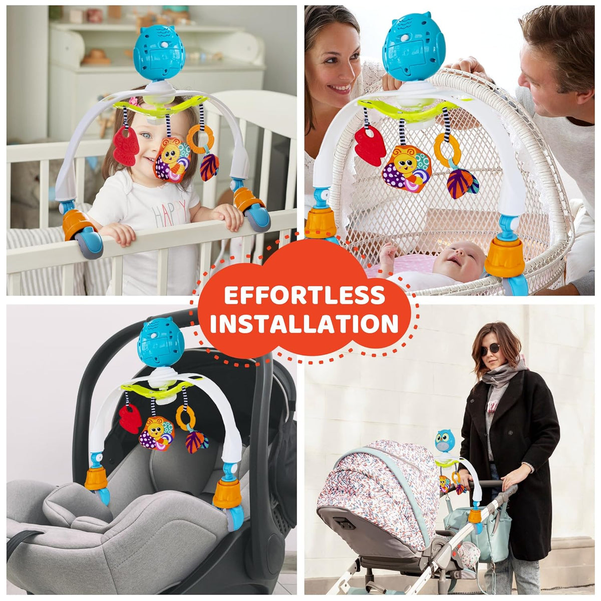 Baby Stroller Arch Toy with Relaxing Music & Lights - Adjustable Activity Arch & Play Accessories - Baby Bouncer Toy Bar, Carseat, Crib, Stroller Hanging Toys for Infants 0 Months Old & Up