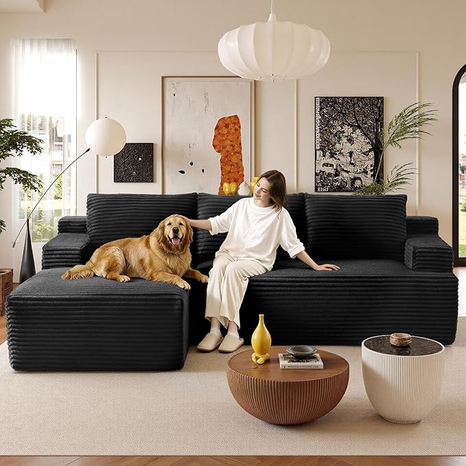 96''Sectional Couches for Living Room,Modern Modular Sectional Sofa,Upholstered Boneless Couch with Pockets,Comfy Cloud Couch with L Shaped Chaise (Black, 96''W Left Facing Chaise)