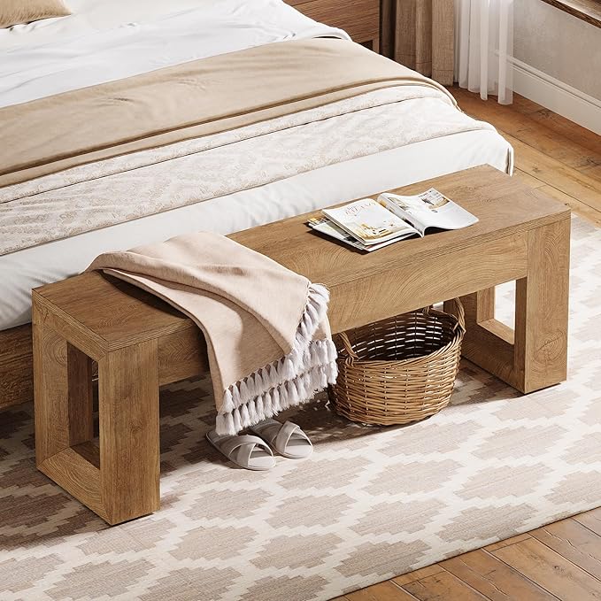 Tribesigns 47" Entryway Bench, Farmhouse Long Bench Seat for Dining Room, Living Room, Entryway, Hallway, Wood Color