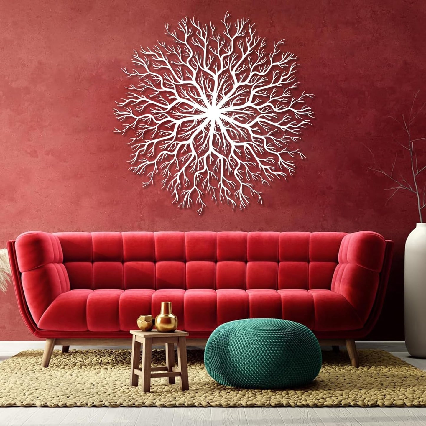 Tree of Life Metal Wall Art, Metal Tree Wall Art, Large Round Sculpture, Round Branch Wall Decor, Large Branch Artwork, Nature Sign, Wall Decor for Living Room, Housewarming Gift (White, 24"x24"|60x60cm)