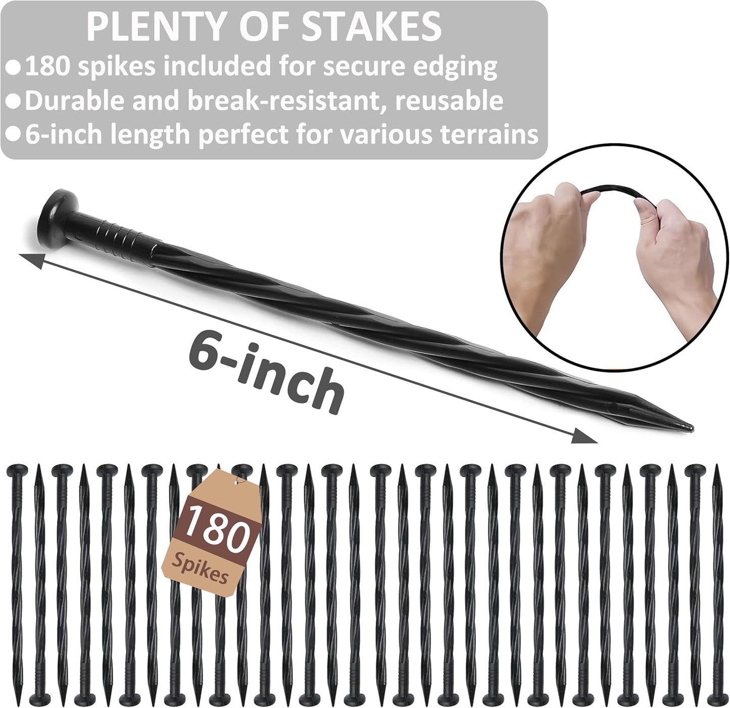 4 inch Tall Landscape Edging Kit 100FT Garden Edging with Spikes for Lawn Edging and Flower Beds (Black, 100FT)