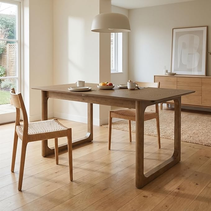 HNY Extendable Wood Dining Table for 4-8, 71" Inch Modern Rectangular Kitchen Tables with Wooden Base Farmhouse Dinner Table for Dining Room, Living Room, Home, Walnut