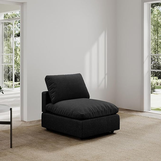 Modern Sectional Linen Cloud Couch for Living Room Armless Modular Filled-Down Sofas,Detachable Couch Cushion Covers,Cozy Feather Down Sofa for Apartment Black