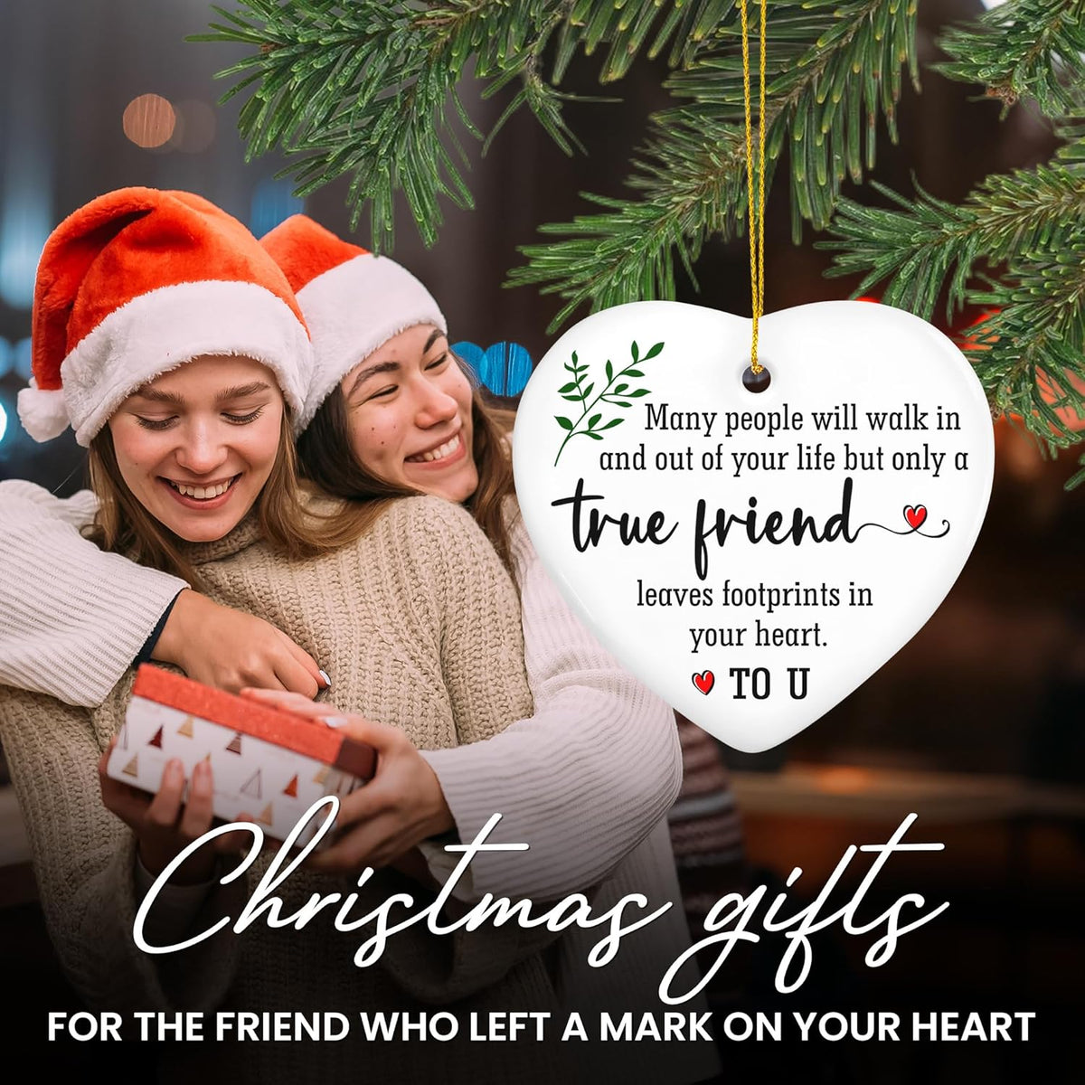 OASSIE Friend Gifts for Women - Ceramic Christmas Ornaments 2025 for Tree Decorations - Friendship Gifts for Women Friends, Inspirational Friend Gift Ideas, Friends Ornament for Christmas Decorations