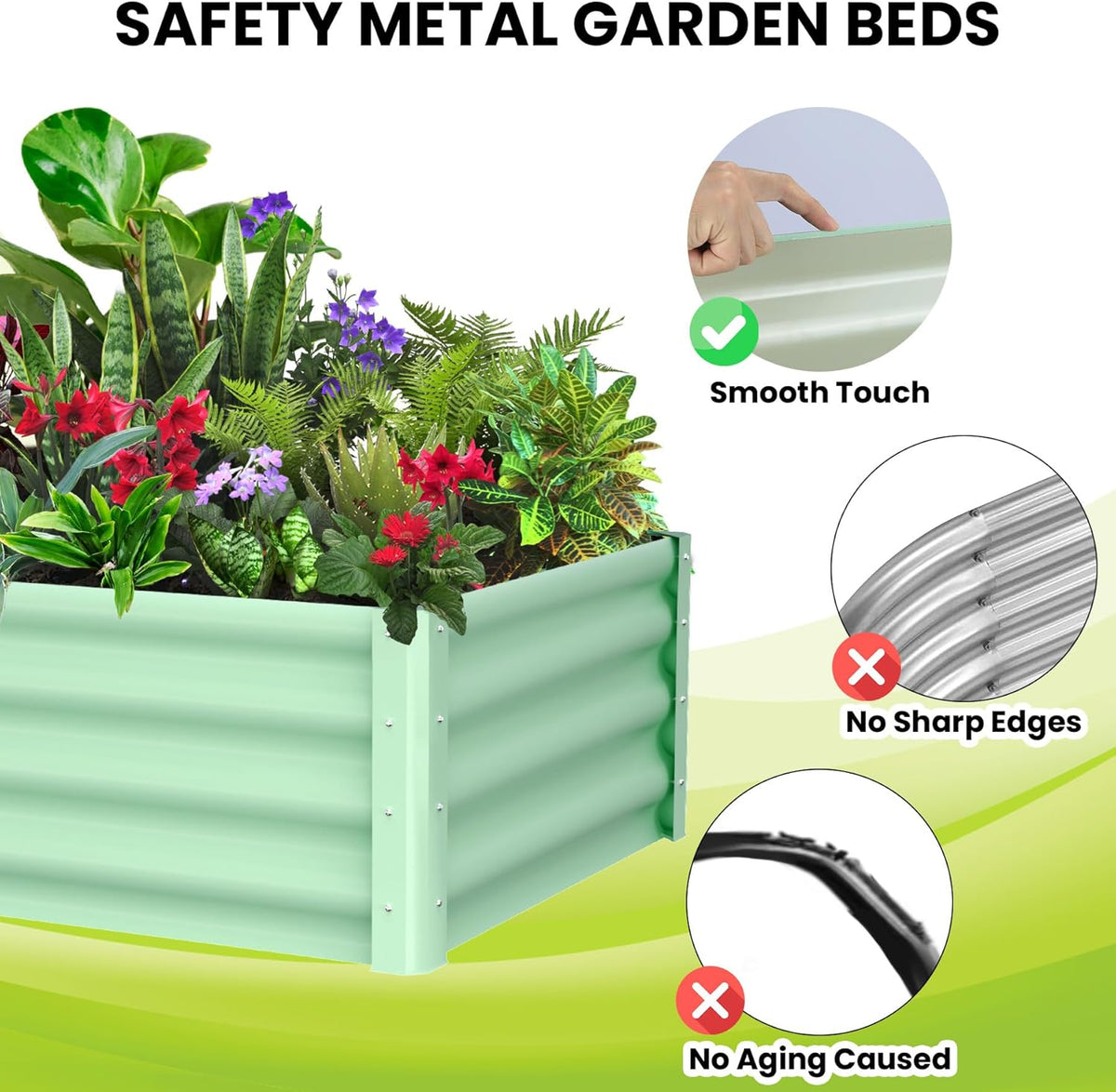 Galvanized Raised Garden Bed Outdoor, 2 Pcs 6x3x1FT Outdoor Large Planter Raised Beds Open Base with Safety Edge and Glove for Vegetables Flowers Ground Planter, Green