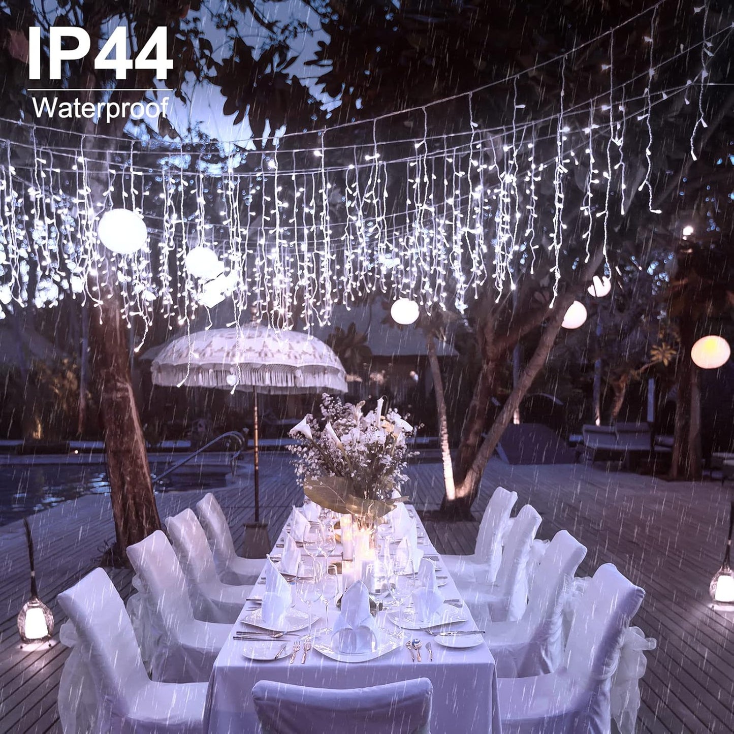 Brightown Icicle Lights Outdoor: 2 Packs, 132Ft with 276 Drops, 1472 LED Icicle Lights with Timer for House Eaves and Wedding, Pure White