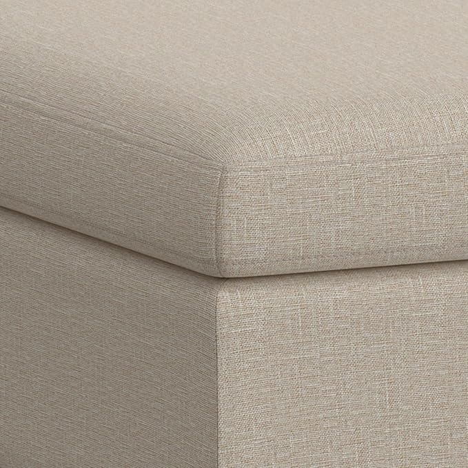 SIMPLIHOME Owen 36 inch Wide Mid Century Modern Square Coffee Table Storage Ottoman in Natural Polyester Fabric, Assembled, for the Living Room, Entryway and Family Room