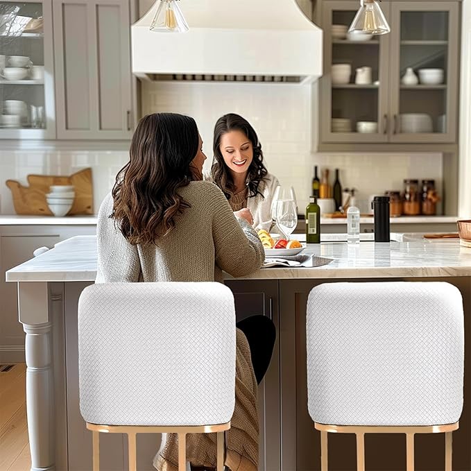 Sophia & William Creamy White & Gold Counter Height 2 Bar Stools Set - Farmhouse Style with Back, Modern Faux Leather Upholstered
