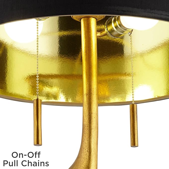 Possini Euro Design Athena 35 1/2" Tall Large Modern Glam End Table Lamps Set of 2 Pull Chain Sculptural Gold Leaf Living Room Bedroom Bedside Nightstand House Office Home Reading Kitchen Entryway