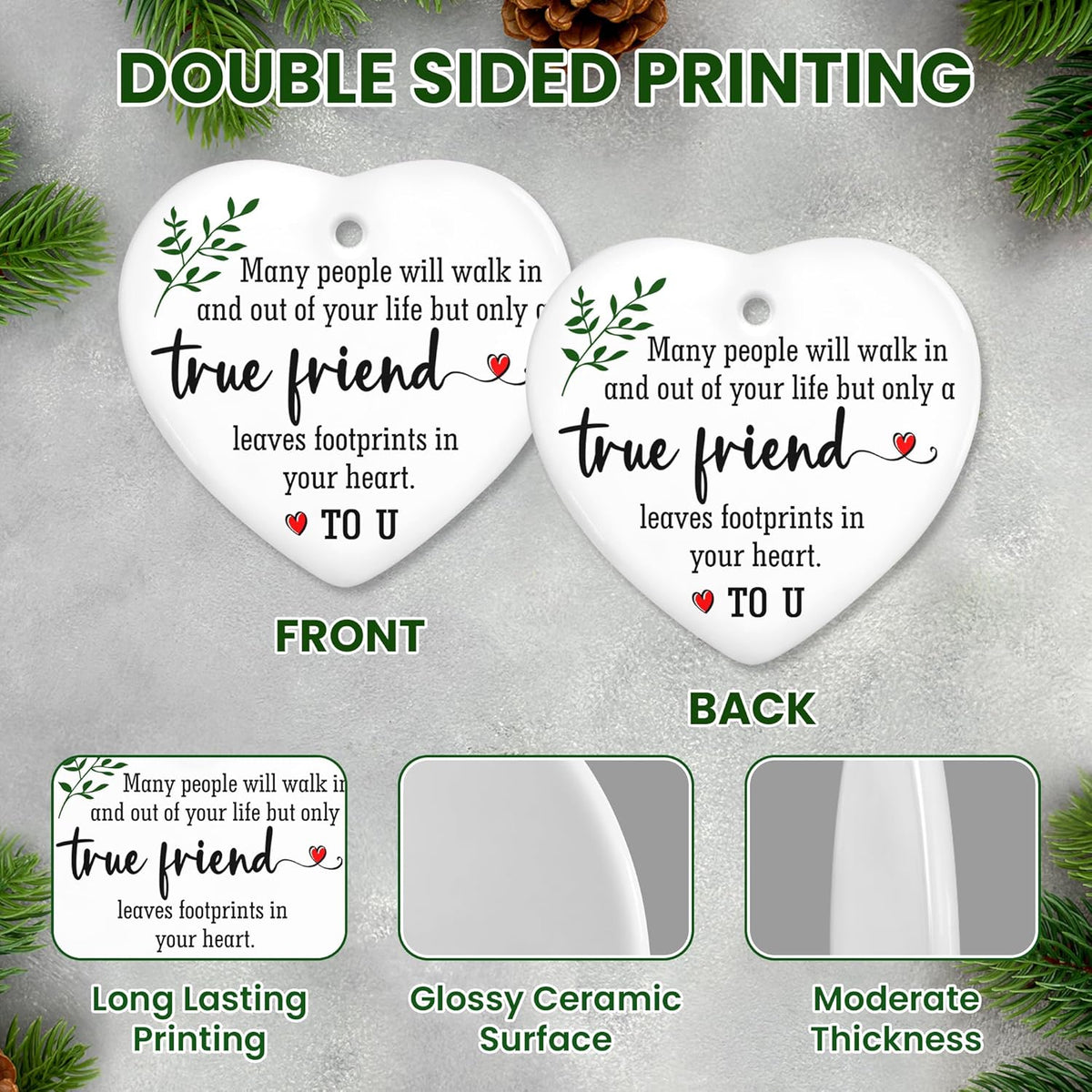OASSIE Friend Gifts for Women - Ceramic Christmas Ornaments 2025 for Tree Decorations - Friendship Gifts for Women Friends, Inspirational Friend Gift Ideas, Friends Ornament for Christmas Decorations