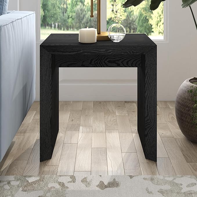 Henn&Hart 22" Wide Rectangular Side Table in Natural Black, for Home, Living Room, Bedroom, Entertainment Room, Office