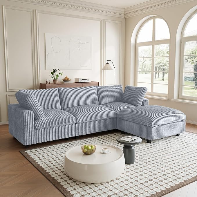 Sectional Couches for Living Room, L Shaped Couch with Chaise Ottoman, 4 Deep Seat Cloud Couch with Removable Covers, Modular Sofa for Home, Apartment, Gray