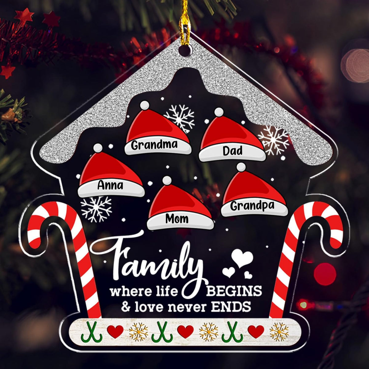 Personalized Chrismas Ornament 2025 - Love Never Ends, Custom Name Charms Family Members up to 10 People, for Family, Friends, and Loved Ones