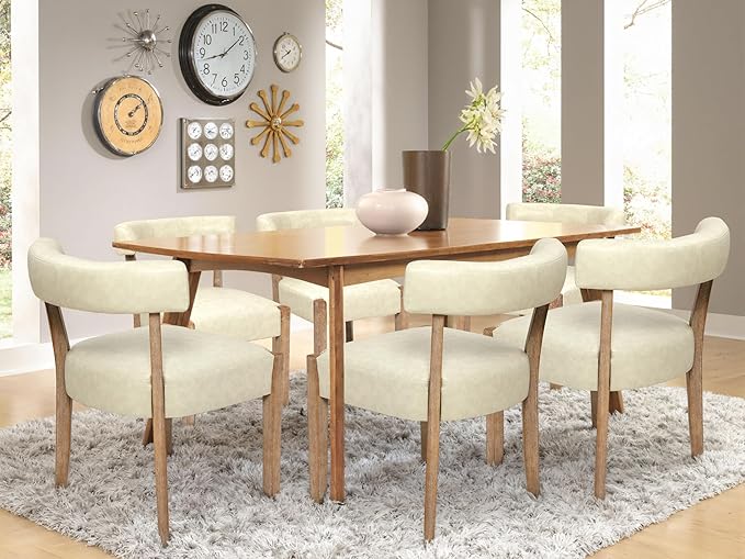 Modern Dining Chairs Set of 8, Faux Leather Upholstered Kitchen & Dining Room Chairs, Mid Century Modern Wooden Dining Chairs Oversized Sturdy Rounded Chairs Curved Back, Beige
