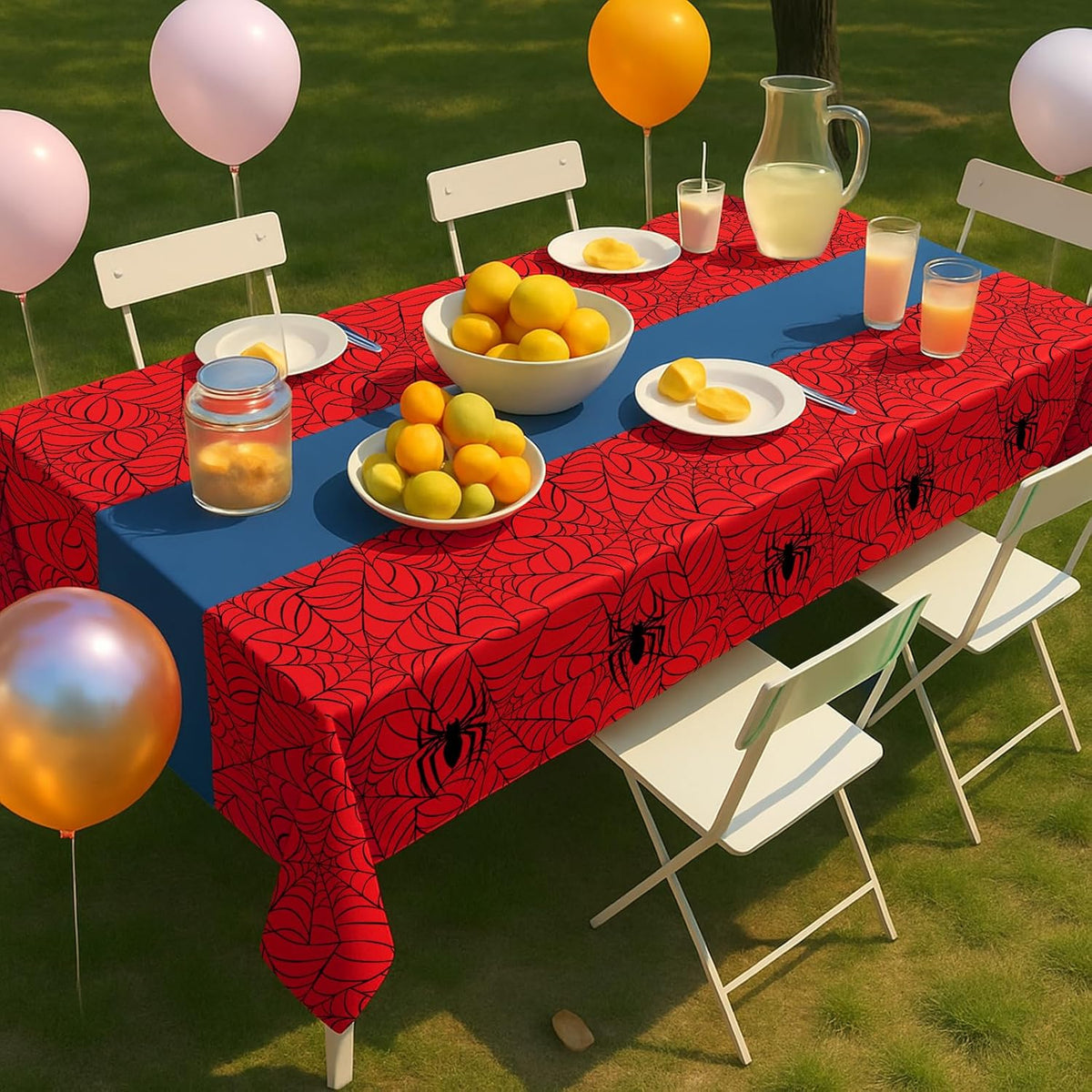 6-Pack Spider Theme Tablecloths - 54x108 Inch Disposable Plastic Table Covers for Birthday & Halloween Parties, Red & Blue Web Design Decorations for Little Ones, Adults, Indoor/Outdoor Event