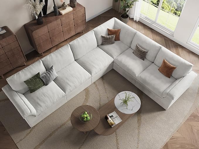 EASE MOOSE Boneless Modular Cloud Couch, Oversized L-Shaped Sectional Sofa for Living Room, Extra Large Movable Couches, 6-Deep-Seat Movable Sofas for Bedroom, Apartment, Chenille (White)