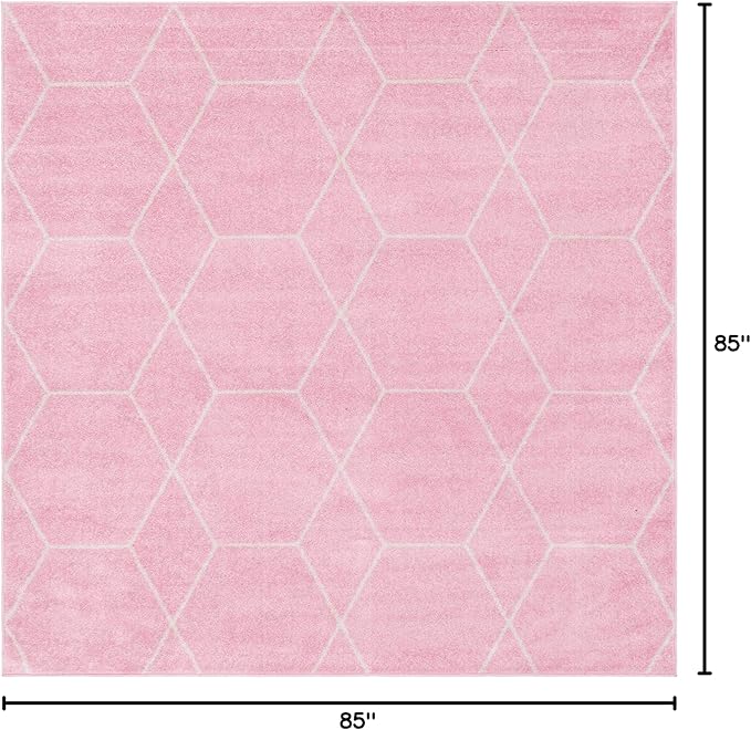 Unique Loom Trellis Frieze Collection Area Rug - Geometric (7' Square, Light Pink/ Ivory)