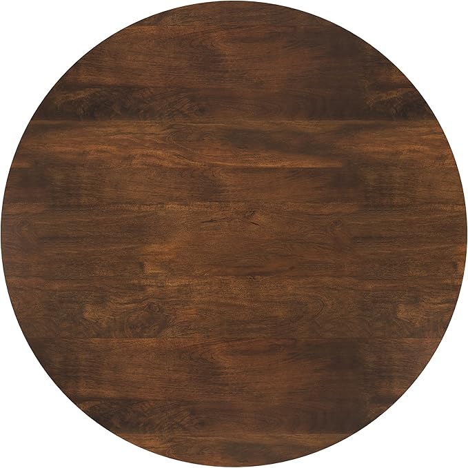 SIMPLIHOME Rayburn Drum Coffee Table - 38 inch Wide Solid Mango Wood Round Living Room Table in Walnut Brown, Modern Urban Center Table for Family Room with Black Metal Legs and Large Surface
