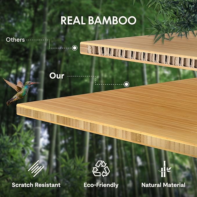 FLEXISPOT EN1 Bamboo Standing Desk, 60 x 30 Inches Whole-Piece Electric Adjustable Height Sit Stand Desk - Silver Frame + Bamboo Curved Desktop (2 Packages)